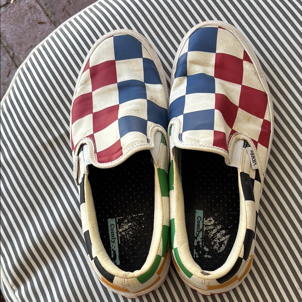 Vans Men’s Checkered Slip-On Shoes - Red, Blue, Green